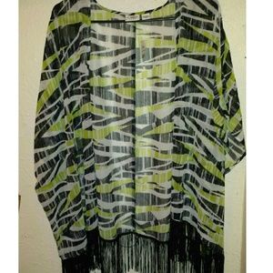 Green/Black/White Plus Size Kimono