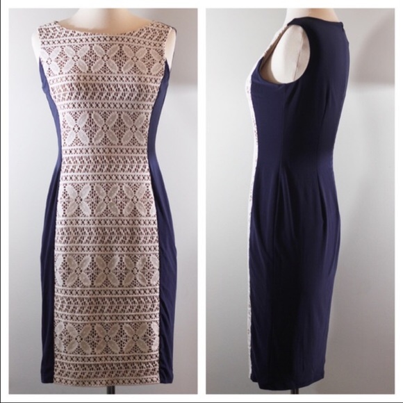 Navy blue lace dress and it is stretchy material