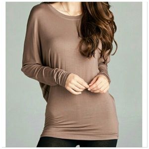 Marshmallow Beige/Mocha Long Sleeve Dolman Tunic