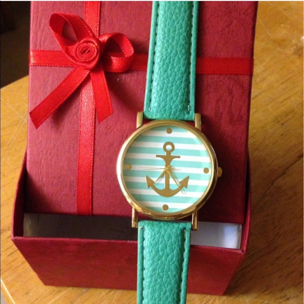 ⚓️ ELEGANT NAUTICAL MINT & GOLD ANCHOR WRIST WATCH.
