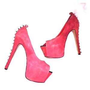 💋Sexy Red Suede Platform Heels with Silver Spikes