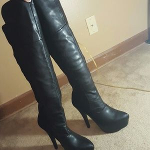 Black Thigh-High Platform Boots