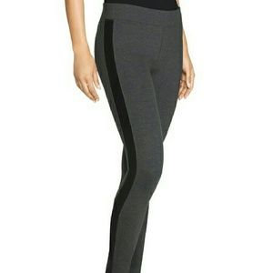 SLIMMING FAUX LEATHER PANELED PONTE LEGGINGS