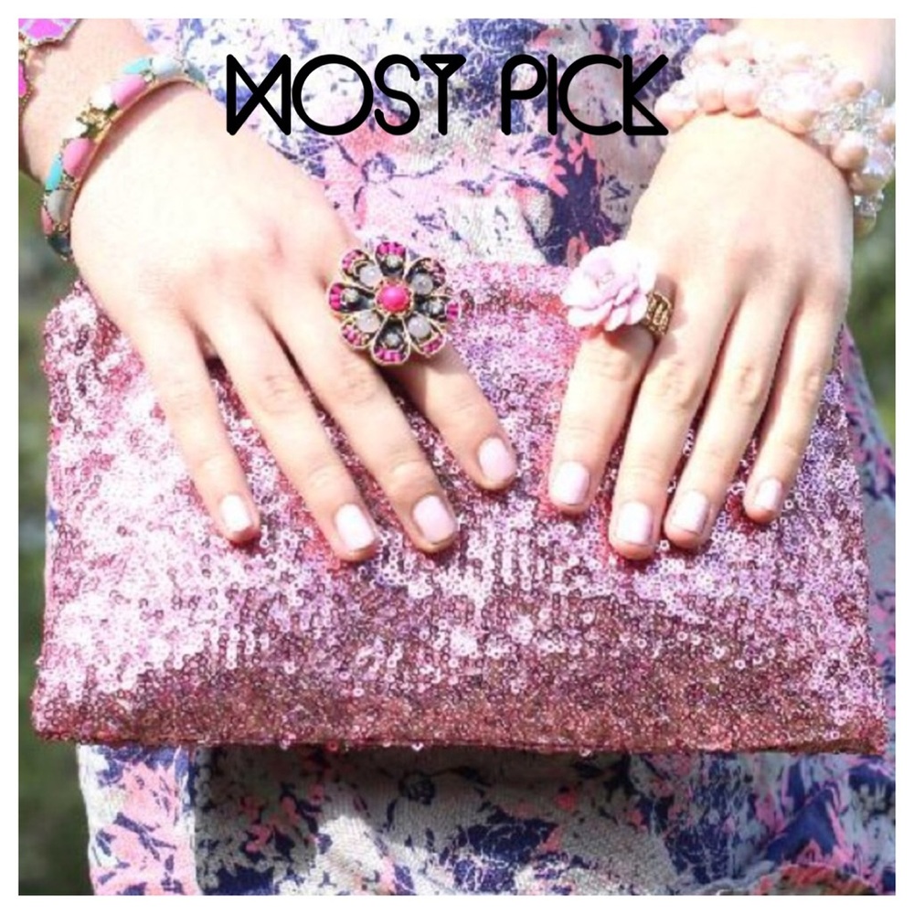 Pink Sequined Clutch - Picture 1 of 4