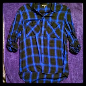 EXPRESS Bright Blue & Black Flannel Button Up Top!
