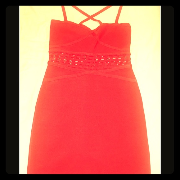 Coral red bandage dress with cut outs