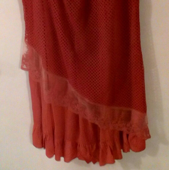 Red Dress with Mesh, Lace & Ruffles - Picture 2 of 4