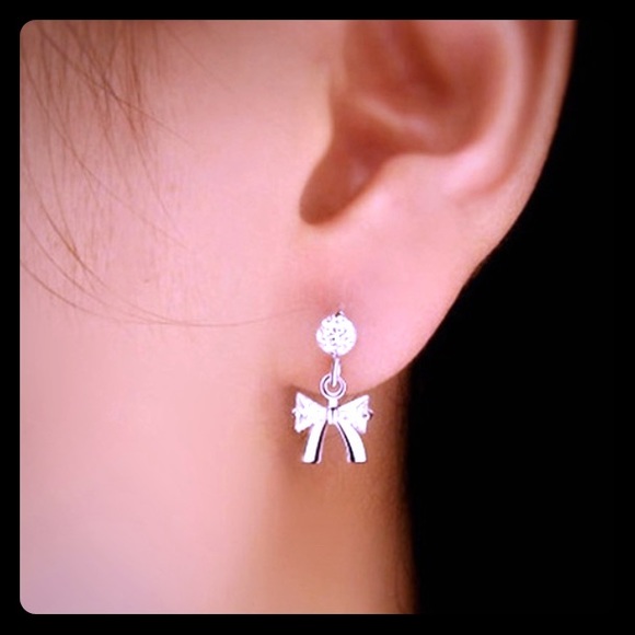 Sterling Silver w/ CZ Small, Elegant Bow Earrings