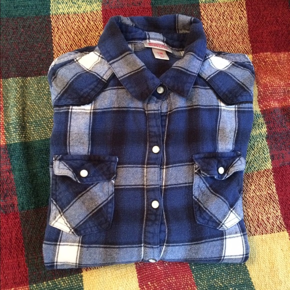 Navy blue plaid shirt