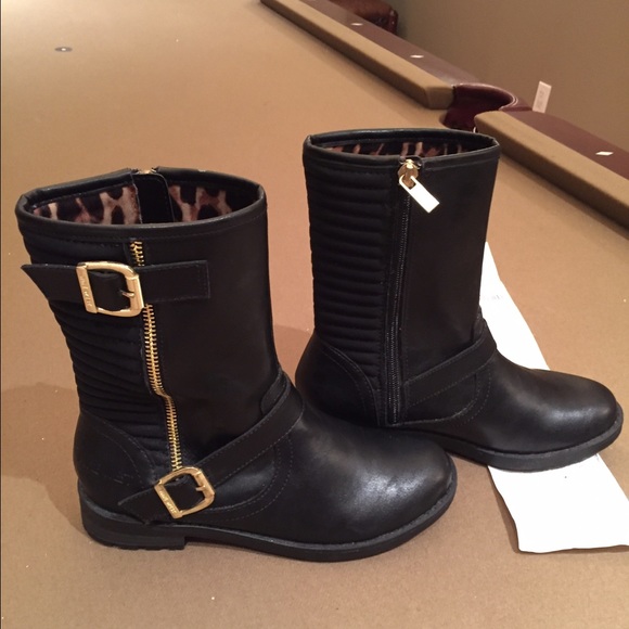 NINE WEST KIDS-GIRLS BLACK LEATHER BOOTS - Picture 2 of 4