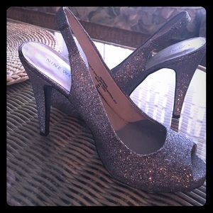 Silver glitter heels