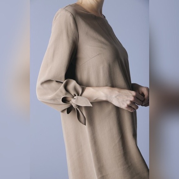 Elisabeth Tie Sleeve Shift Dress in Tan - Picture 1 of 4