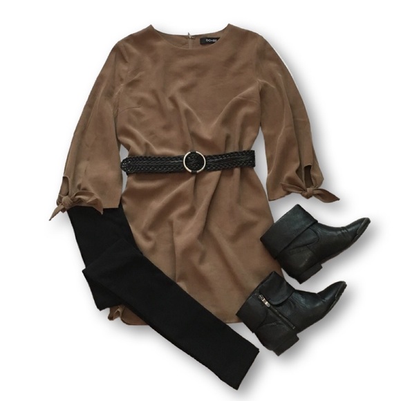 Elisabeth Tie Sleeve Shift Dress in Tan - Picture 4 of 4