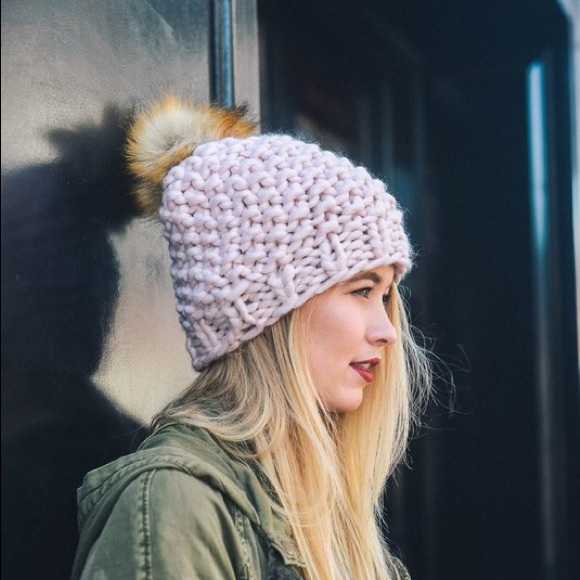 LAST ONE!! Light Pink Chunky Knit Pom Beanie - Picture 2 of 4