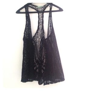 Black crochet and open knit vest