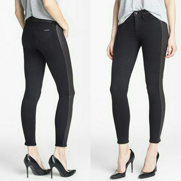 Hudson leather panel jeans
