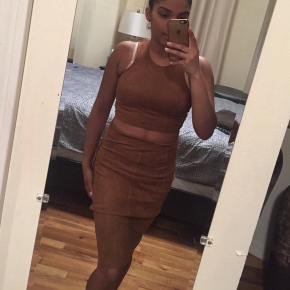 Suede skirt and crop top set