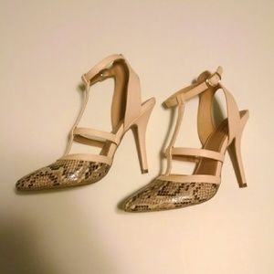 Snakeskin strappy heels size 7.5