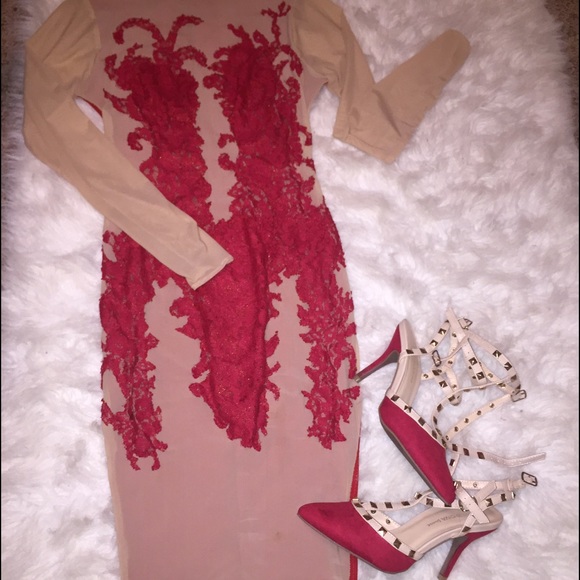 Red lace/sheer dress