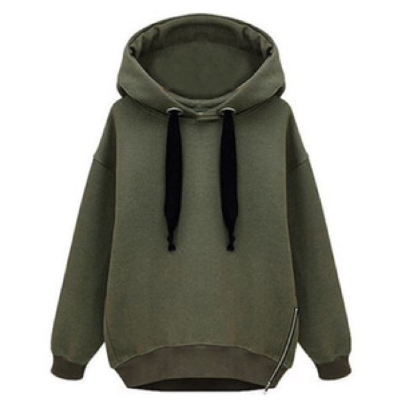 Army Green Hoodie with Side Zipper