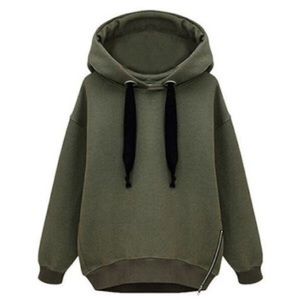 Army Green Hoodie with Side Zipper