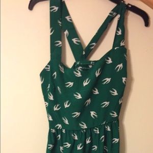 Green and white short dress