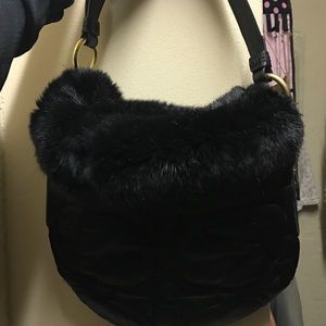 COACH quilted hobo with rabbit fur trim LIKE NEW