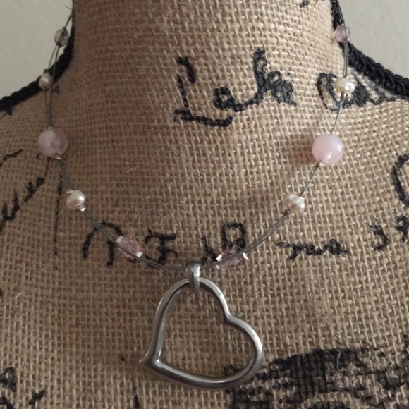 Sterling silver pearl and rose quartz wire choker