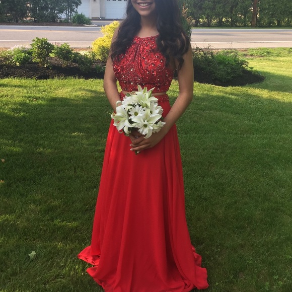 Jovani two piece red prom dress