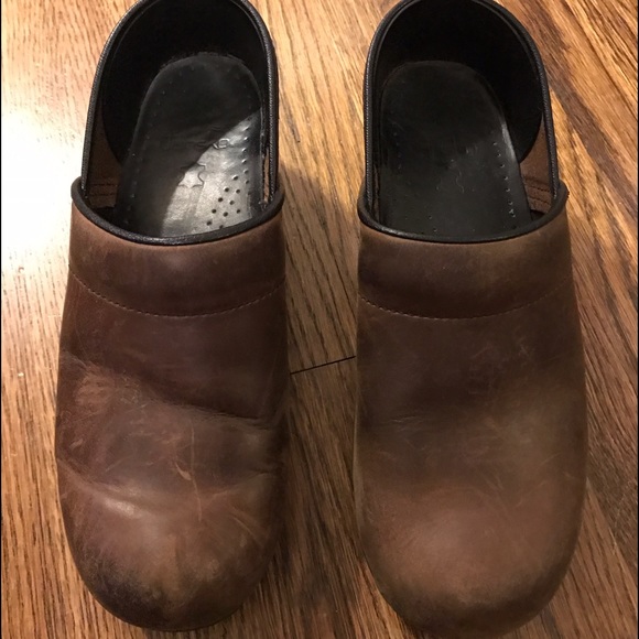 Dansko Brown Leather Mules Clogs, Size 39