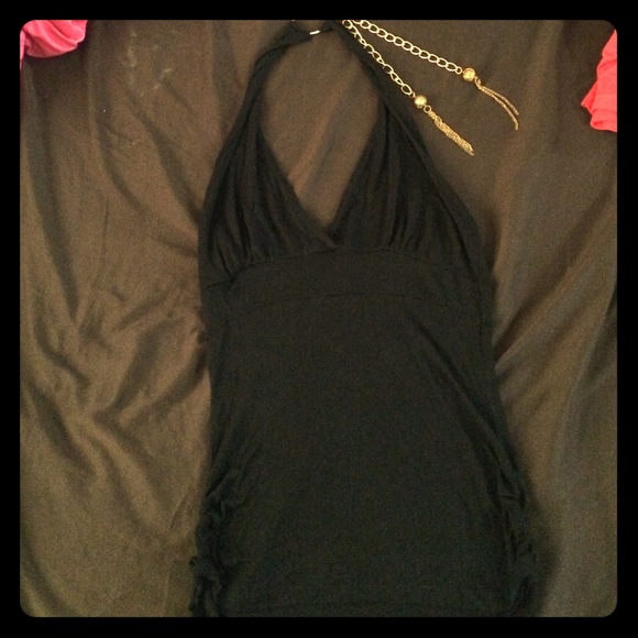 Papaya black halter top with gold accents