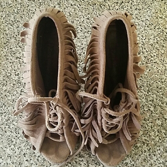 Fringe Suede Open Toe heels