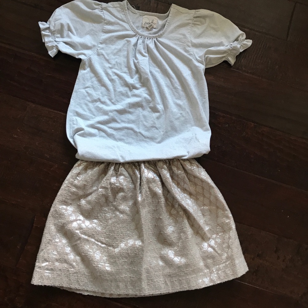 Peek silver shirt & gold skirt  Wu th matching cardigan size XL(10)