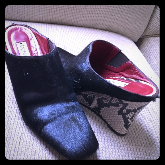 Donald Pliner black calf hair with snake wedge