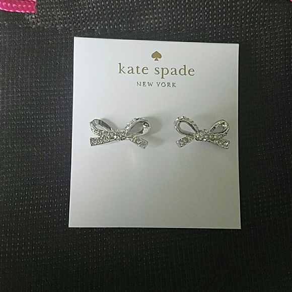 kate spade Jewelry - Kate spade skinny mini bow Pave earrings silver