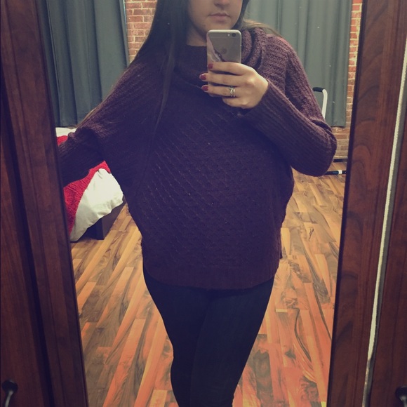 Maroon cowl sweater with sparkle