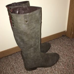 Gray riding boots