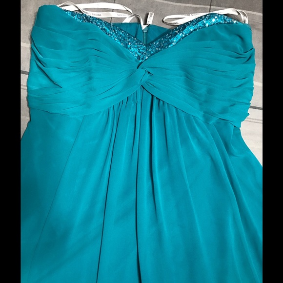 David's bridal long teal dress