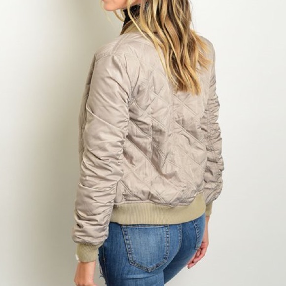 Taupe quilted bomber jacket - Picture 2 of 3