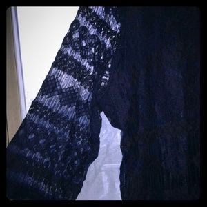 Navy Blue Lace Short Sleeve Dress