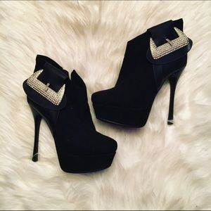 Bedazzled black suede booties
