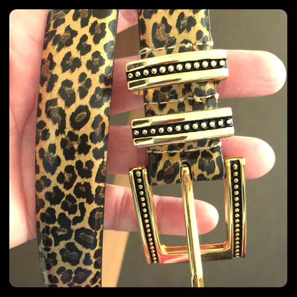 Leopard print Gold Buckle Leather Belt