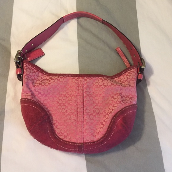 VTG COACH Soho Signature Logo Pink Suede Mini Bag