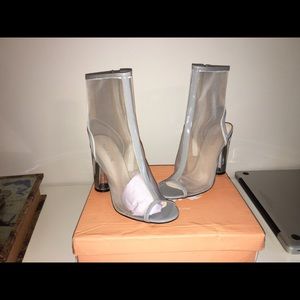 public desire gray mesh Perspex heels