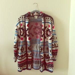Long, thick printed cardigan sweater