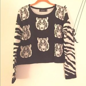 Minkpink white tiger scoop neck sweater small