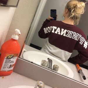 VS pink maroon and white sweatshirt