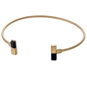 🎹👉🏼Dainty & Slim Gold Dipped Rectangle Stone Cuff-Black