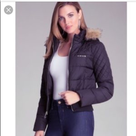 Bebe puffer jacket black/ faux fur hood never used