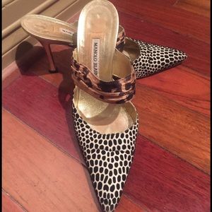Manolo Blahnik animal print heels mules sz 38